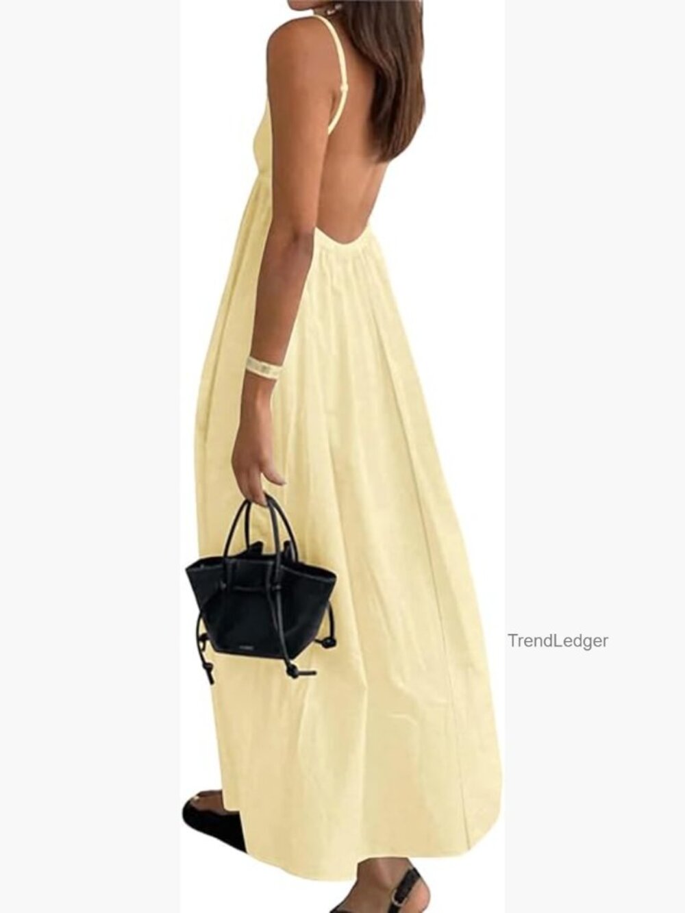 Small Maxi Dress Backless V-Neck Adjustable Straps Flowy Boho Casual